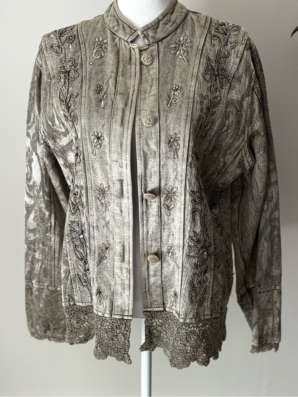 Embroidered Metallic Taupe Women's Blazer Jacket